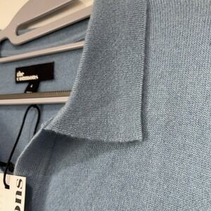 The Commons Men's L 100% Cashmere Polo Sweater Windward Blue Short Sleeve NWT